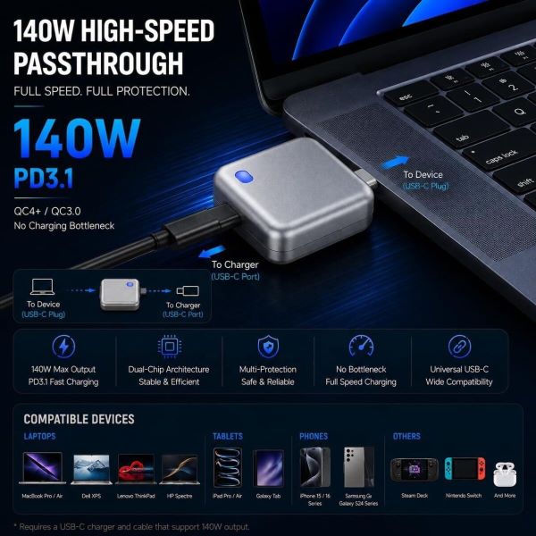 Smart Auto Stop Full Charging Adapter Overcharge Protection – AI Powered Auto Eject USB-C for Smartphone,Laptop Tablet