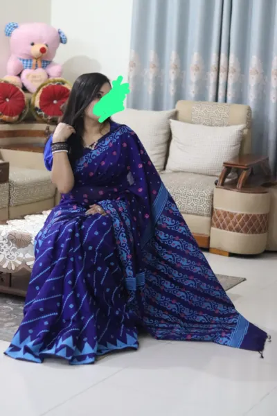 হ্যান্ড ও স্ক্রিন প্রিন্টেড হাফ সিল্ক শাড়ি, মহিলাদের, 12 হাত
