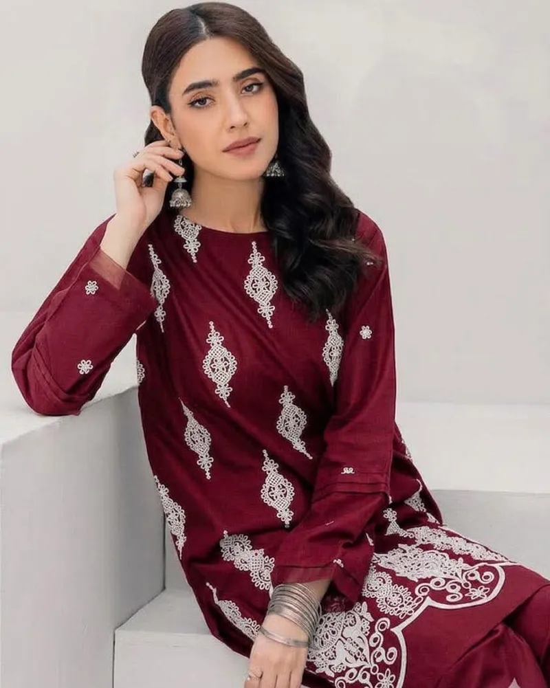 Soft Cotton Two Piece with Full Body Embroidery, 6 Colours