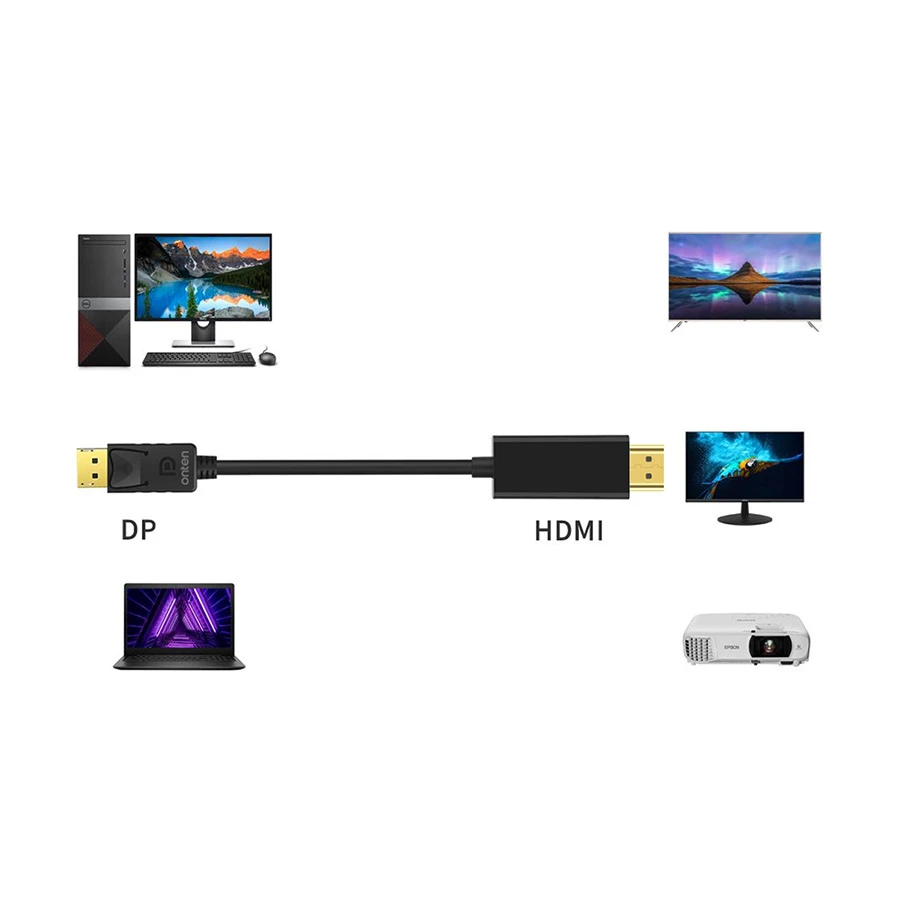 Onten OTN-DP302 DisplayPort Male to HDMI Male 3 Meter Cable Black