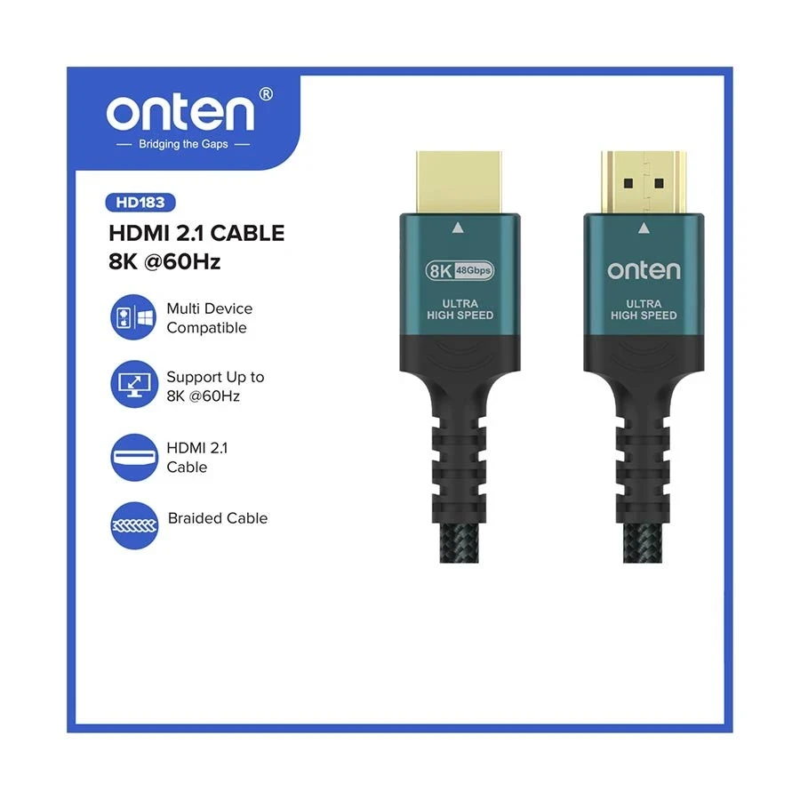 Onten OTN-HD183 HDMI 2.1 8K Male to Male Cable, 5 Meter, Black