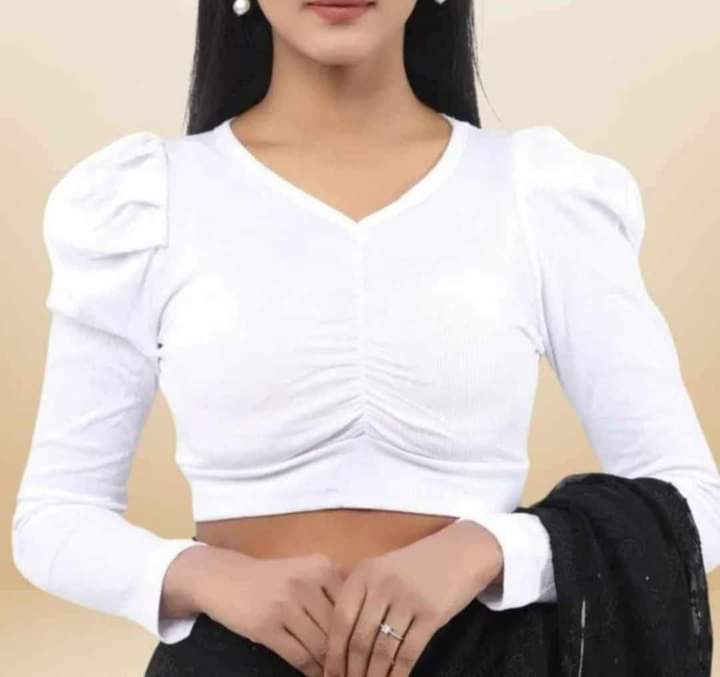 Slim Fit Knit Crop Top Blouse for Saree, Jeans or Skirt