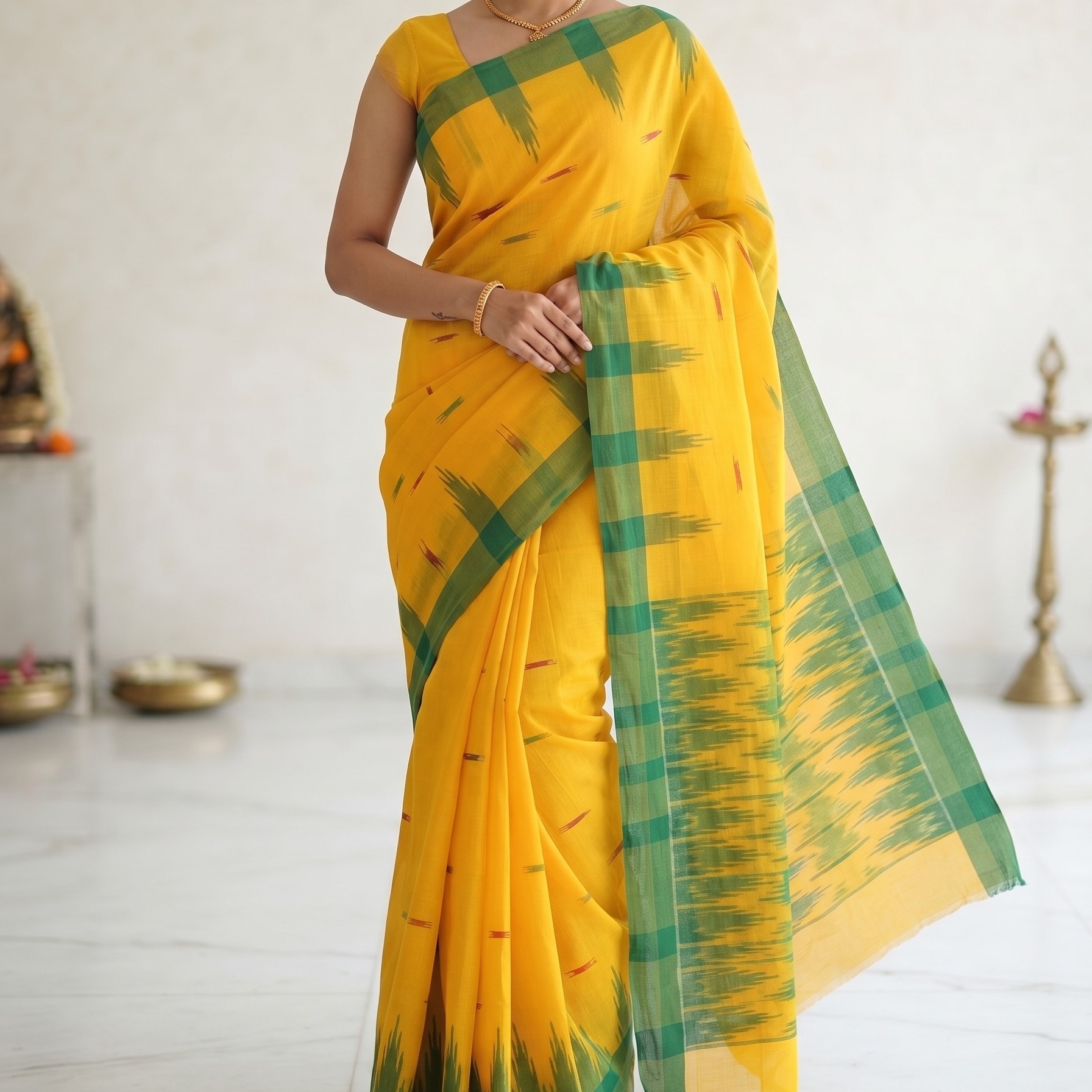 Traditional Sylheti Handloom Cotton Manipuri Saree with Shiuli Flower Motif