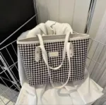 Women's Check Pattern Tote Bag with Zipper, 6 Colours