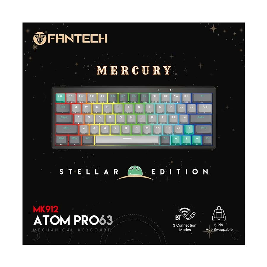 Fantech Atom Pro63 MK912 Tri Mode Blue Switch Keyboard Mercury Stellar