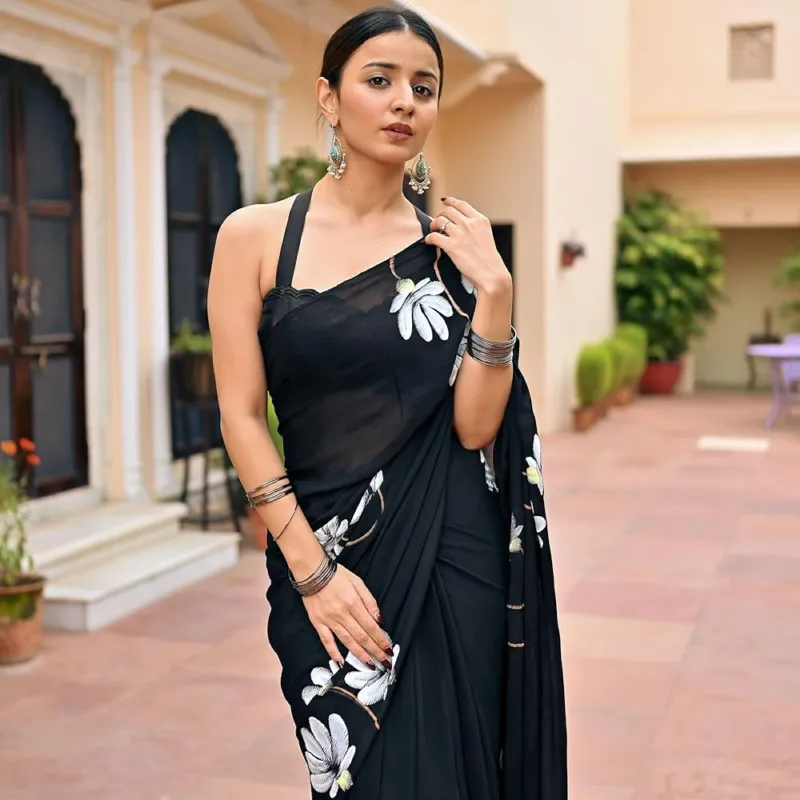 Hand Print Semi Muslin Saree with Blouse Piece