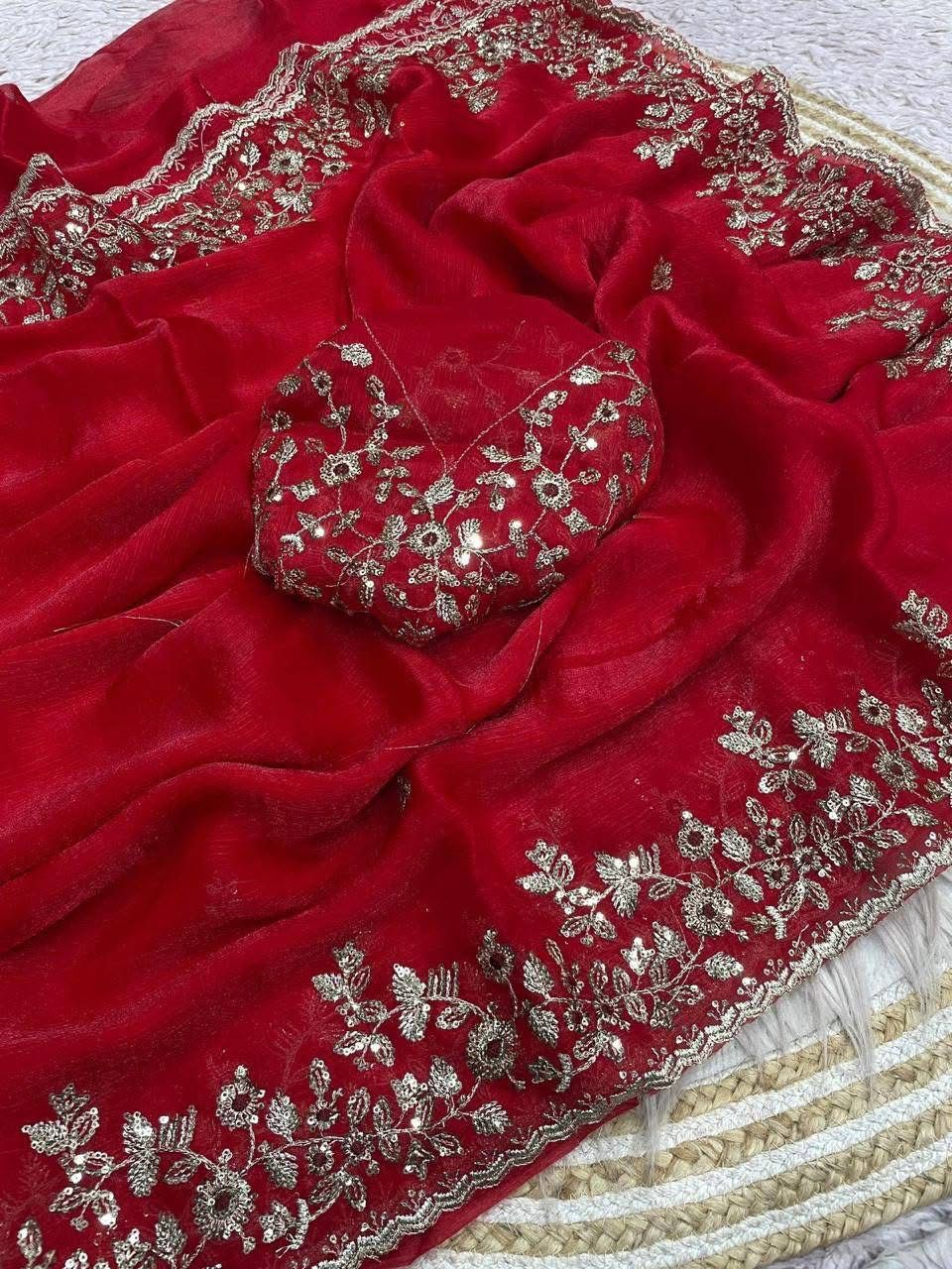 Women's Wedding and Party Saree, Glossy Fabric with Sequin Work