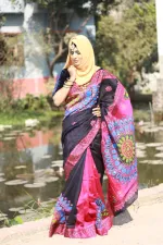 হাফ সিল্ক হ্যান্ড প্রিন্টেড শাড়ি, মহিলাদের, দৈর্ঘ্য 12 হাত