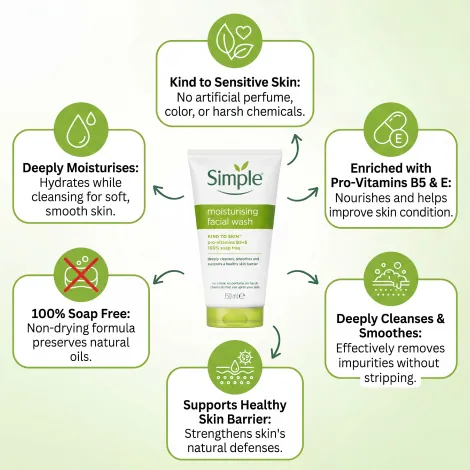 Simple Kind to Skin ময়েশ্চারাইজিং ফেস ওয়াশ 150ml