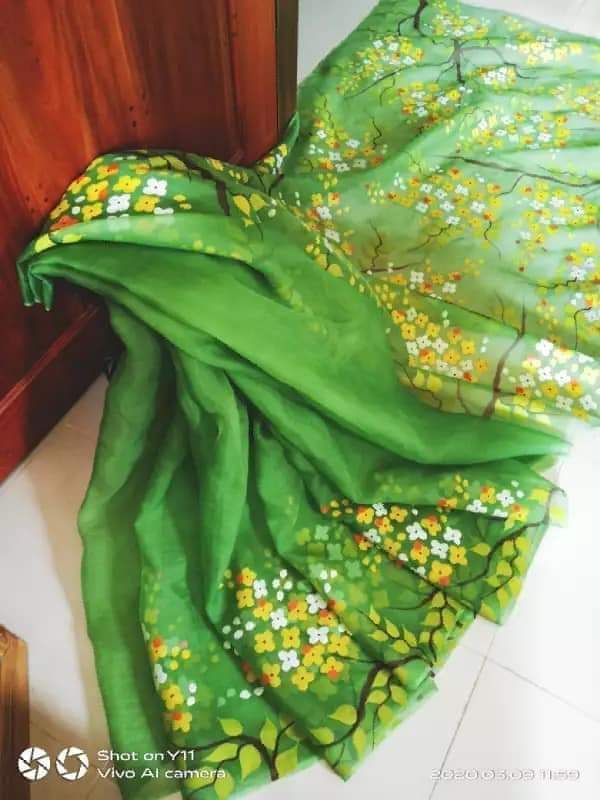 Hand Painted Half Silk Saree, 12 Haath Long, 6 Colours