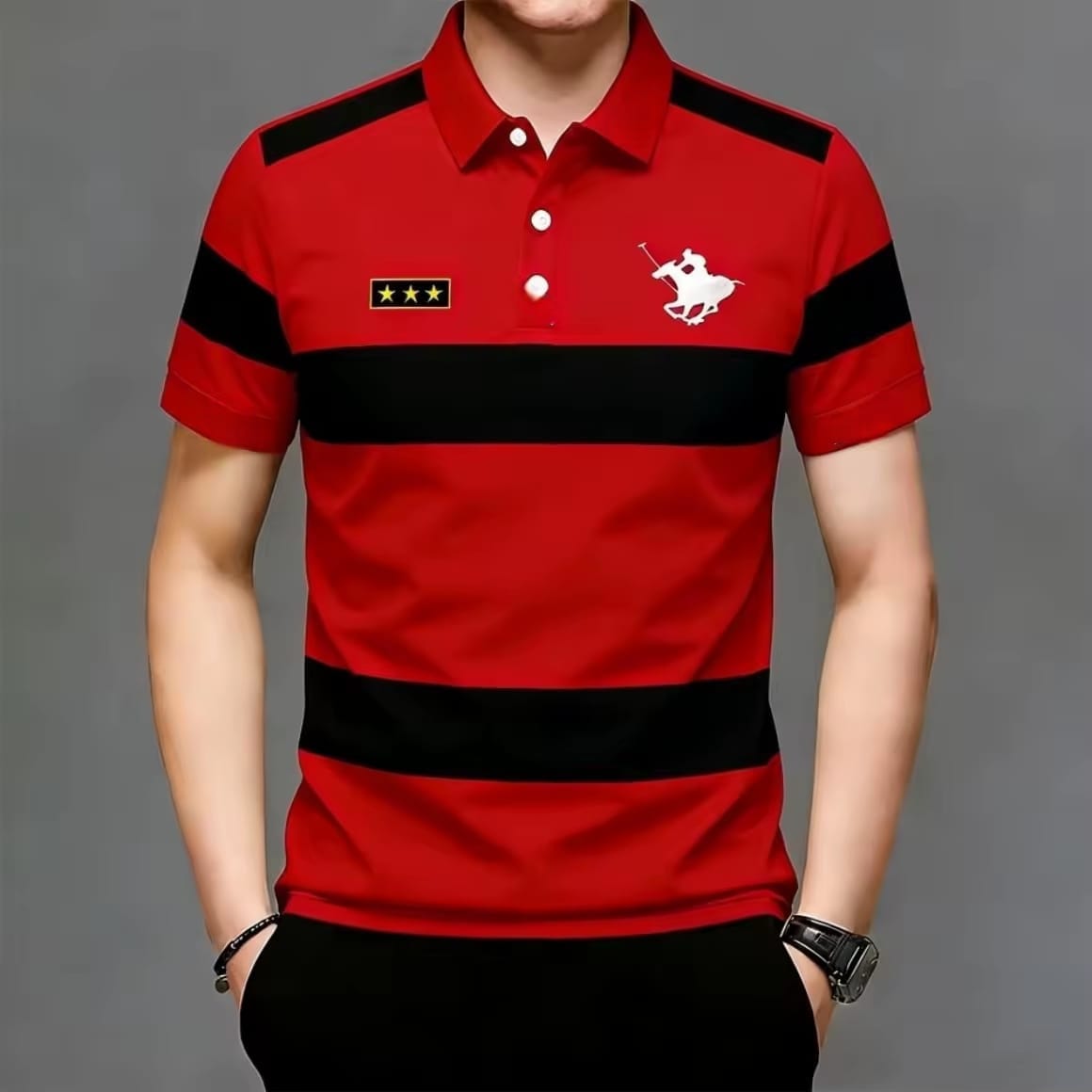 ছেলেদের স্ট্রাইপ নিট পোলো শার্ট, PK কটন 210 GSM, এক রং