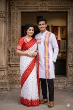 Matching Saree Panjabi Couple Set with Screen and Digital Print