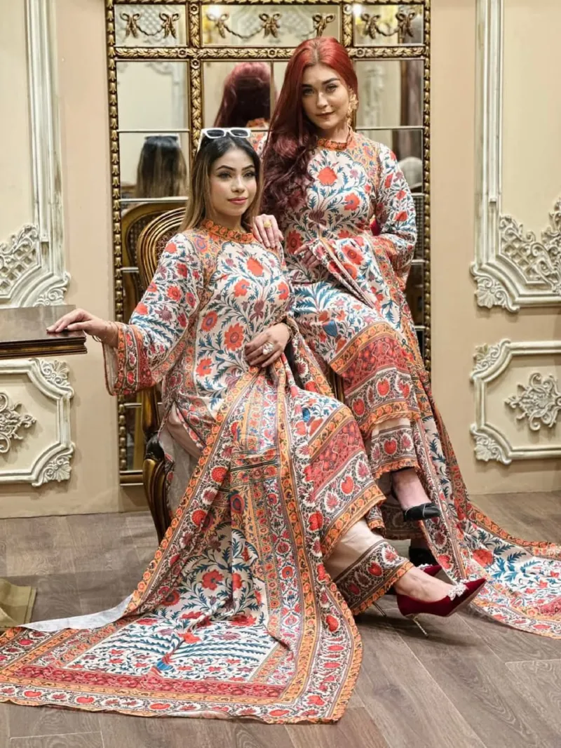 Dubai Silk ডিজিটাল প্রিন্ট থ্রি পিস, বাটার সিল্ক সালোয়ার