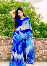 স্টার ফ্লাওয়ার ডিজিটাল প্রিন্ট চান্দেরি সিল্ক শাড়ি, 3 রং
