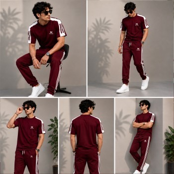 Men's Summer Tracksuit Set, PP Fabric T-Shirt and Trouser, 4 Colours