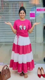 Women's Georgette Skirt and Pure Cotton T-Shirt Set, Free Size
