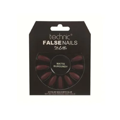 Technic Stiletto ফলস নেইল 24 পিস, গ্লু সহ - Matte Burgundy
