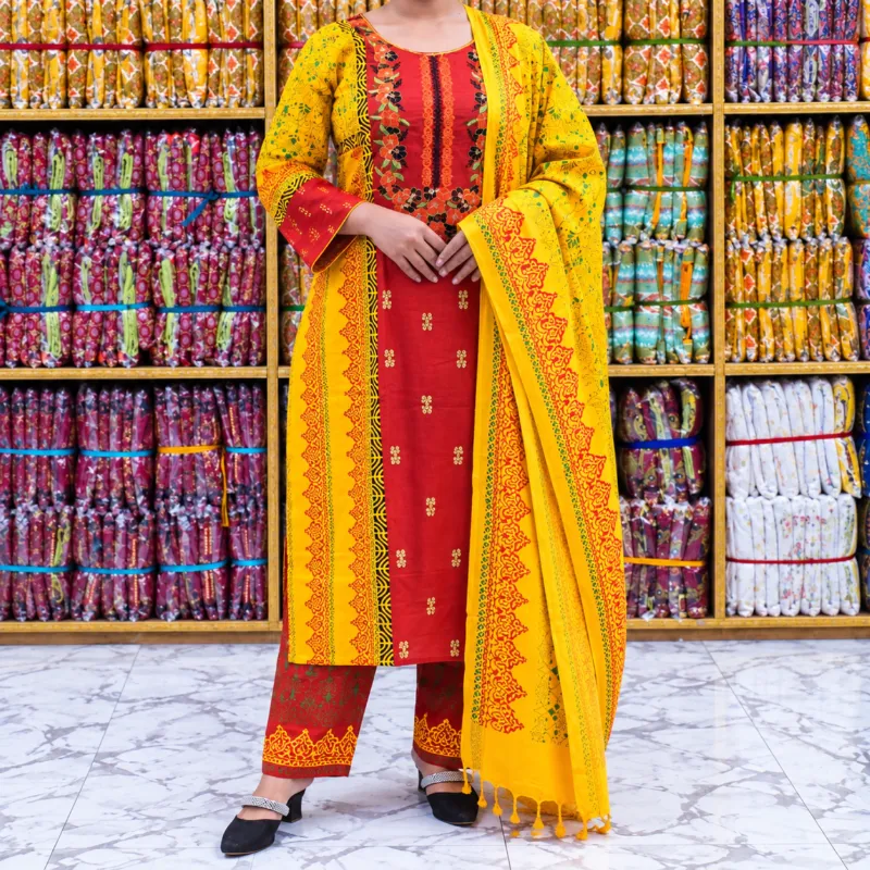 পূজা স্পেশাল কটন থ্রি-পিস