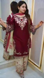Women's Cotton Garara Three Piece, Embroidered Salwar, 4 Colours