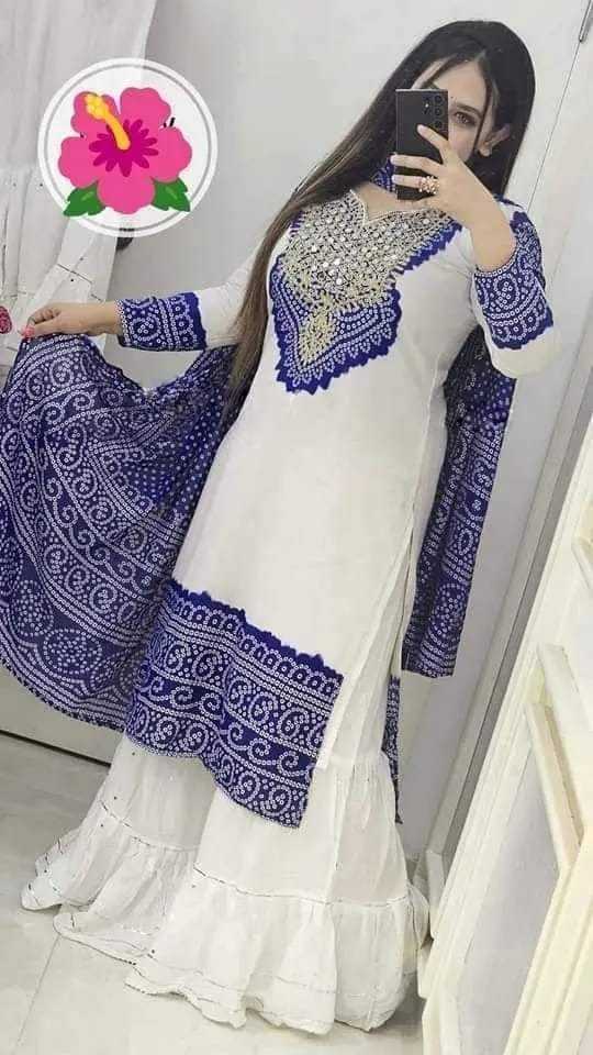 Gharara Ready Three Piece with Chandi Print and Zari Neck