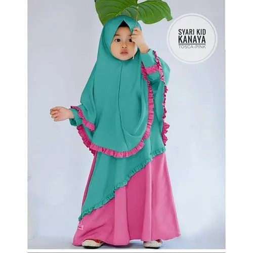 Girls' Borka and Hijab Set in Cherry Fabric, 4 Colours