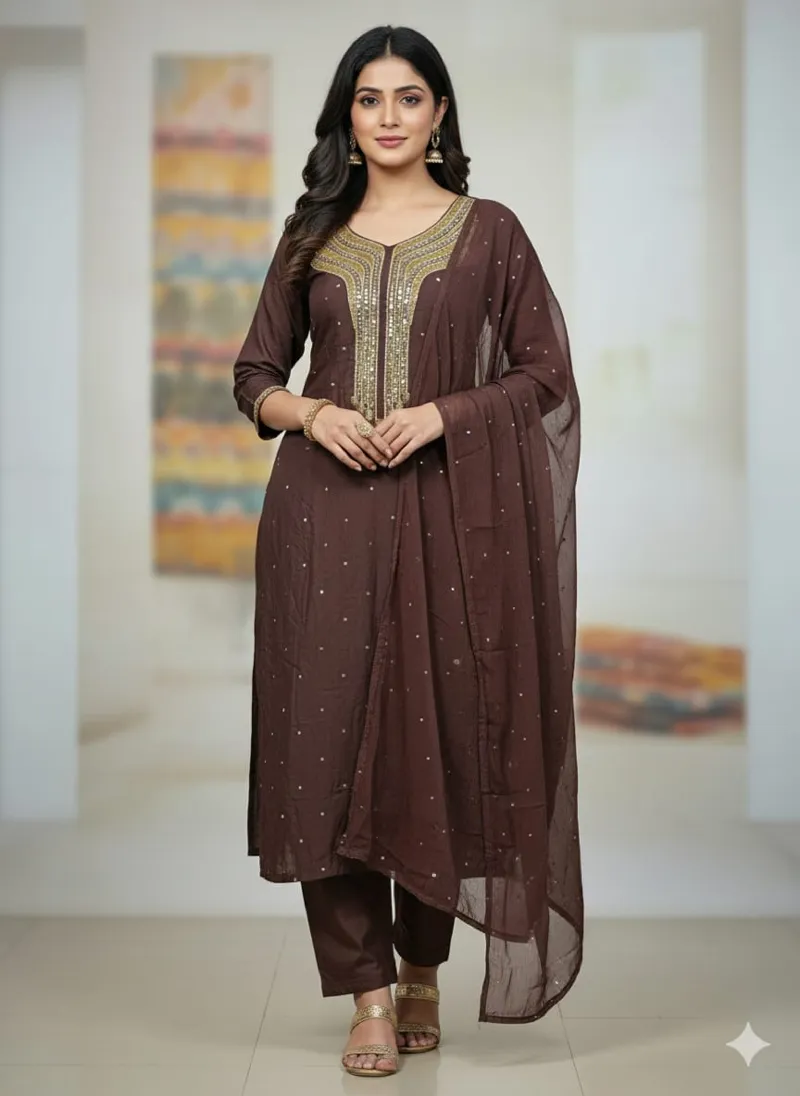 AC Cotton Karchupi Three Piece with Butter Silk Pant, Free Size
