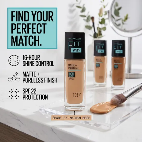Maybelline Fit Me Matte Poreless ফাউন্ডেশন, শেড 137