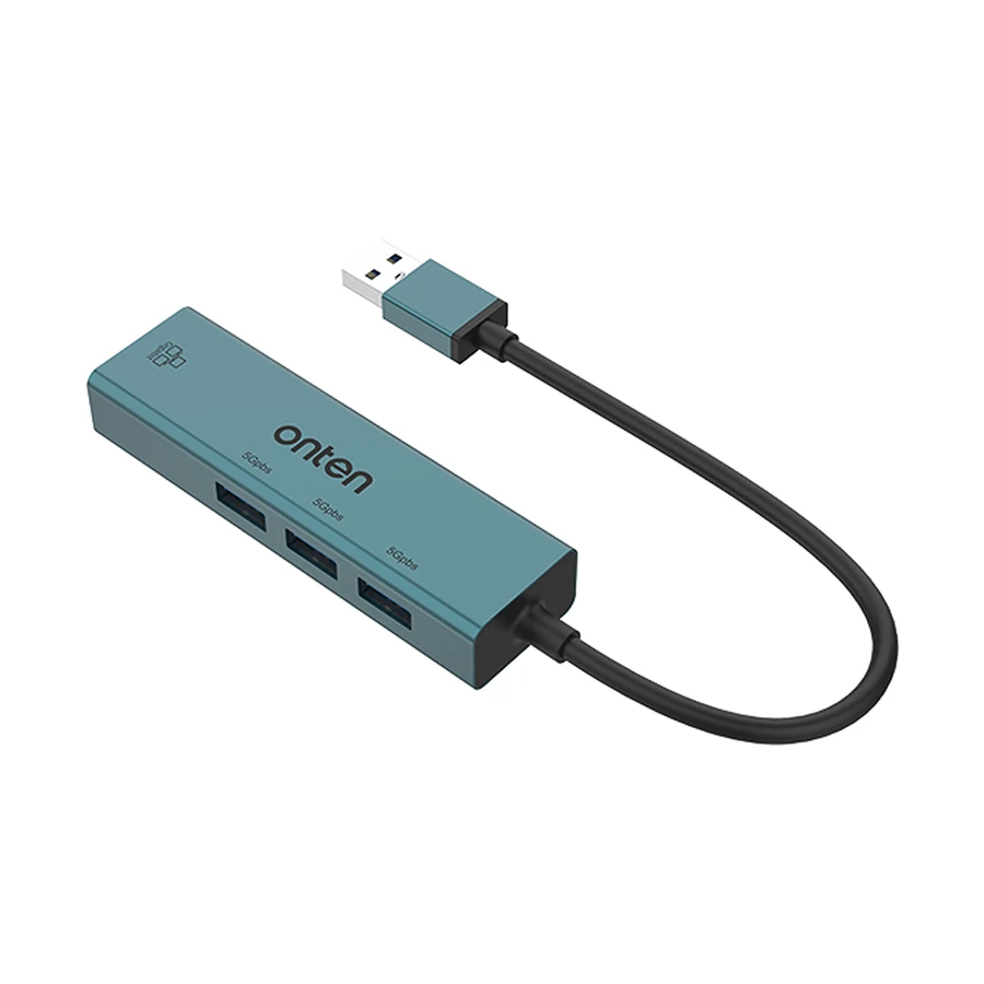 Onten OTN-5220 USB Male to Tri USB & LAN Female Gray Converter