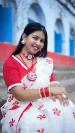 Women's Dhupian Silk Saree with Ball Print and Lace