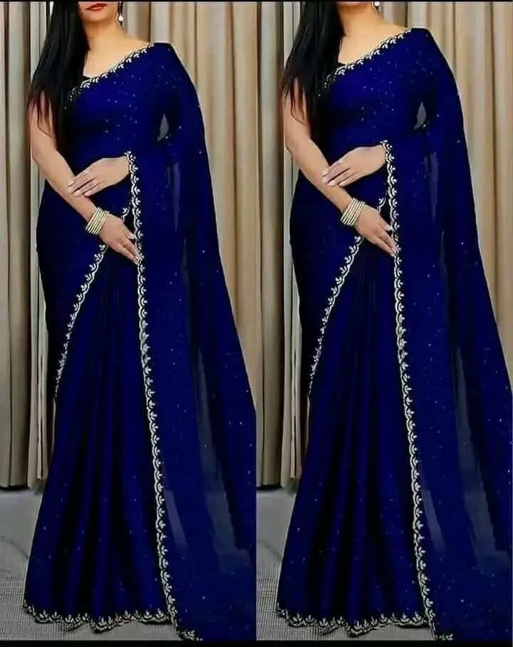Embroidered Georgette Party Saree with Stone Work and Blouse