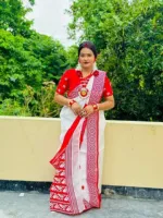 Pohela Boishakh Half Silk Saree with Red Border and Blouse Piece