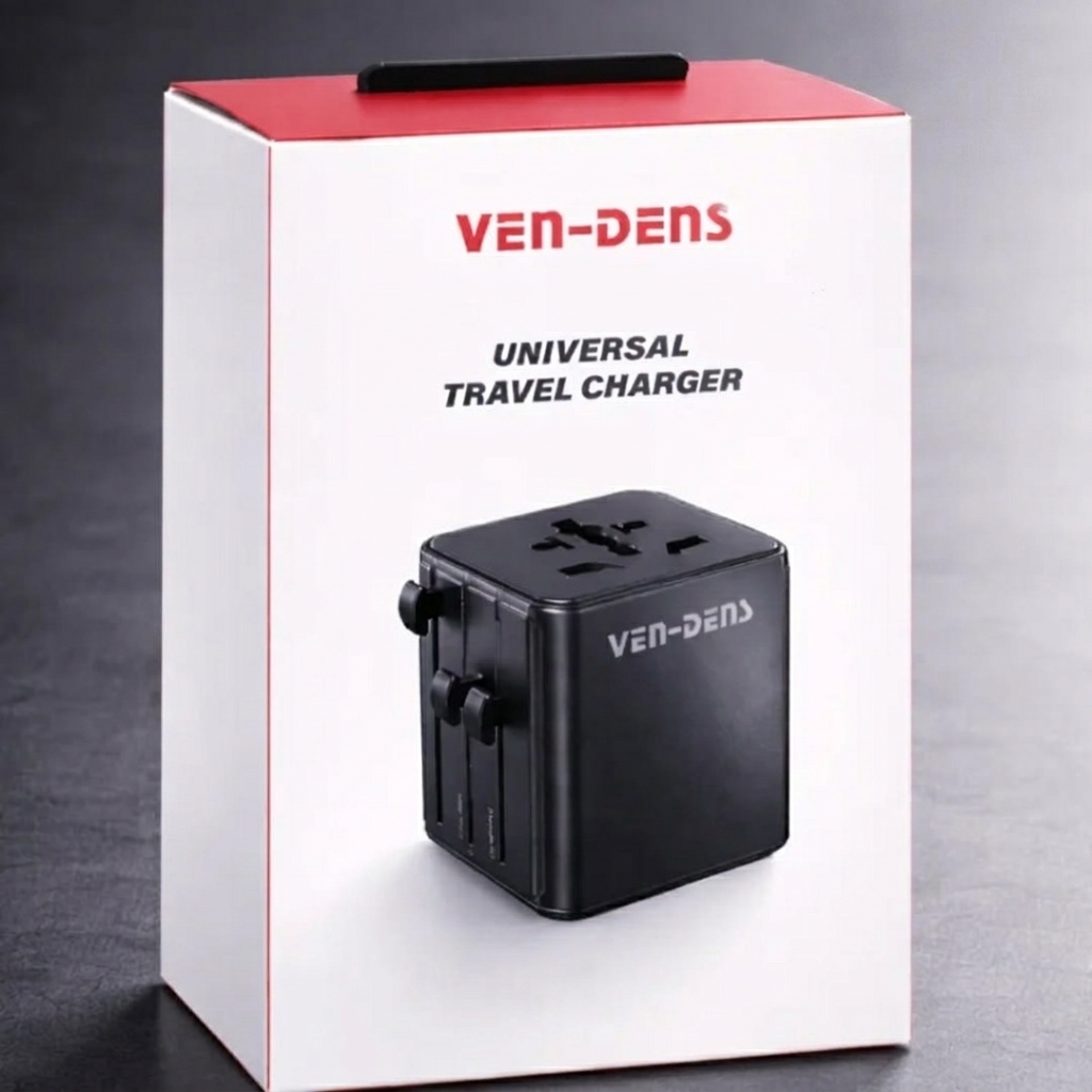 VEN-DENS 4 ইন 1 ট্রাভেল অ্যাডাপ্টার ও ফাস্ট চার্জার 2500W, EU/AU/UK/US
