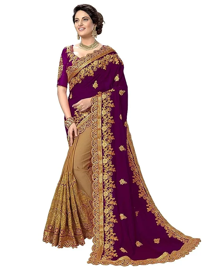 Georgette Saree with Full Body Embroidery and Blouse Piece