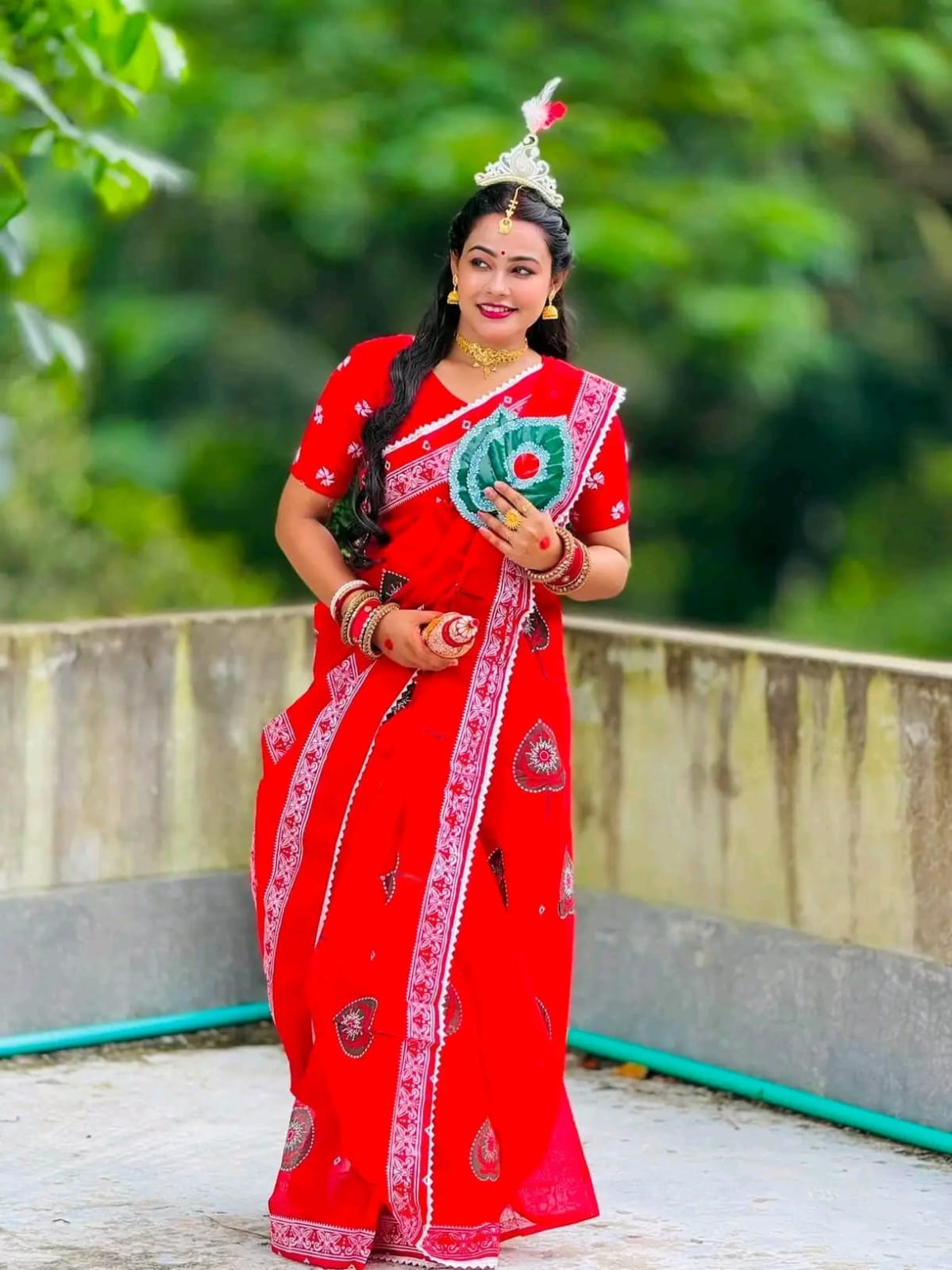 Panpata Design Cotton Saree with Matching Blouse Piece