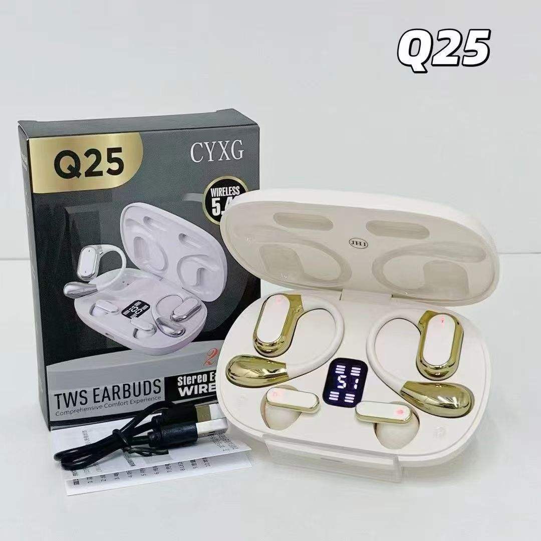 Q25 Earbuds 2-in-1 Couple Soft Ear Hooks Mini Semi-In-Ear Wireless Waterproof Active Noise Cancellation LED Digital Display