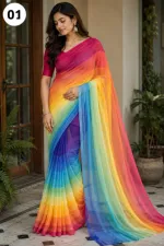 Women's Rainbow Georgette Party Saree, 6 Colours