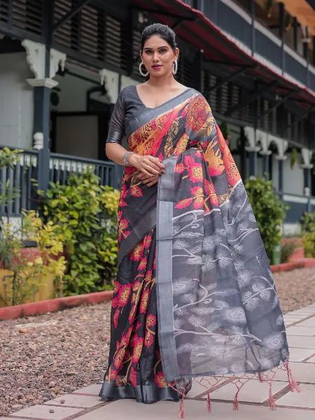 মডার্ন ডিজাইনের চান্দুরি সিল্ক ডিজিটাল প্রিন্ট শাড়ি, 6 রং