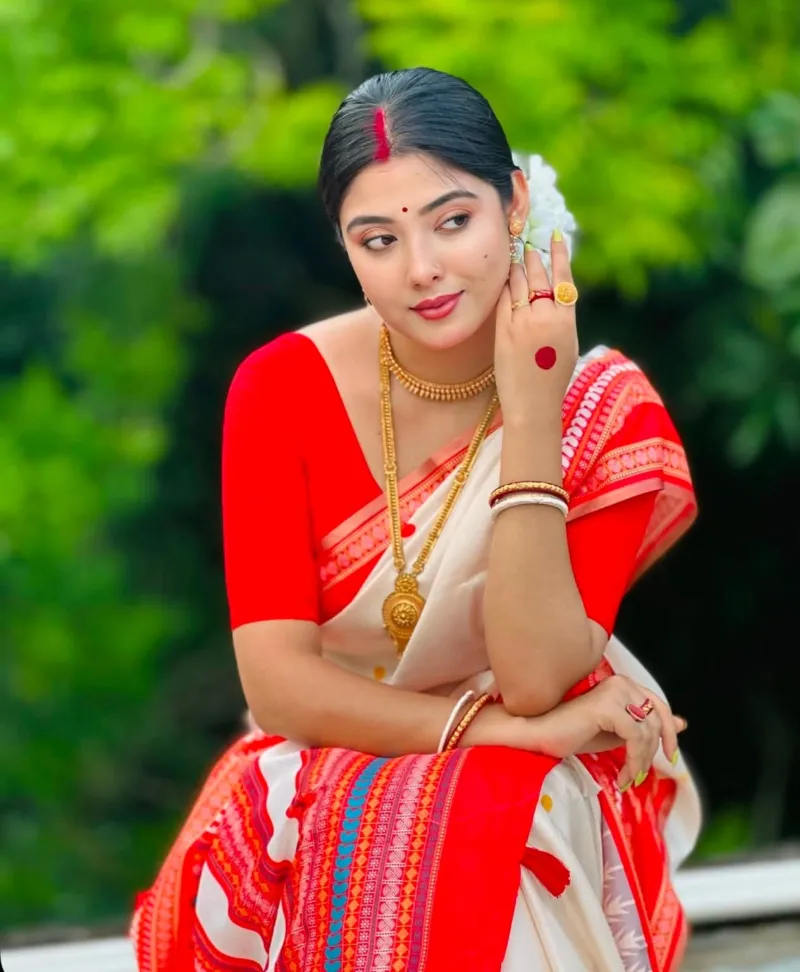 Festive Assam Silk Style Saree with Blouse Piece, 5 Colours