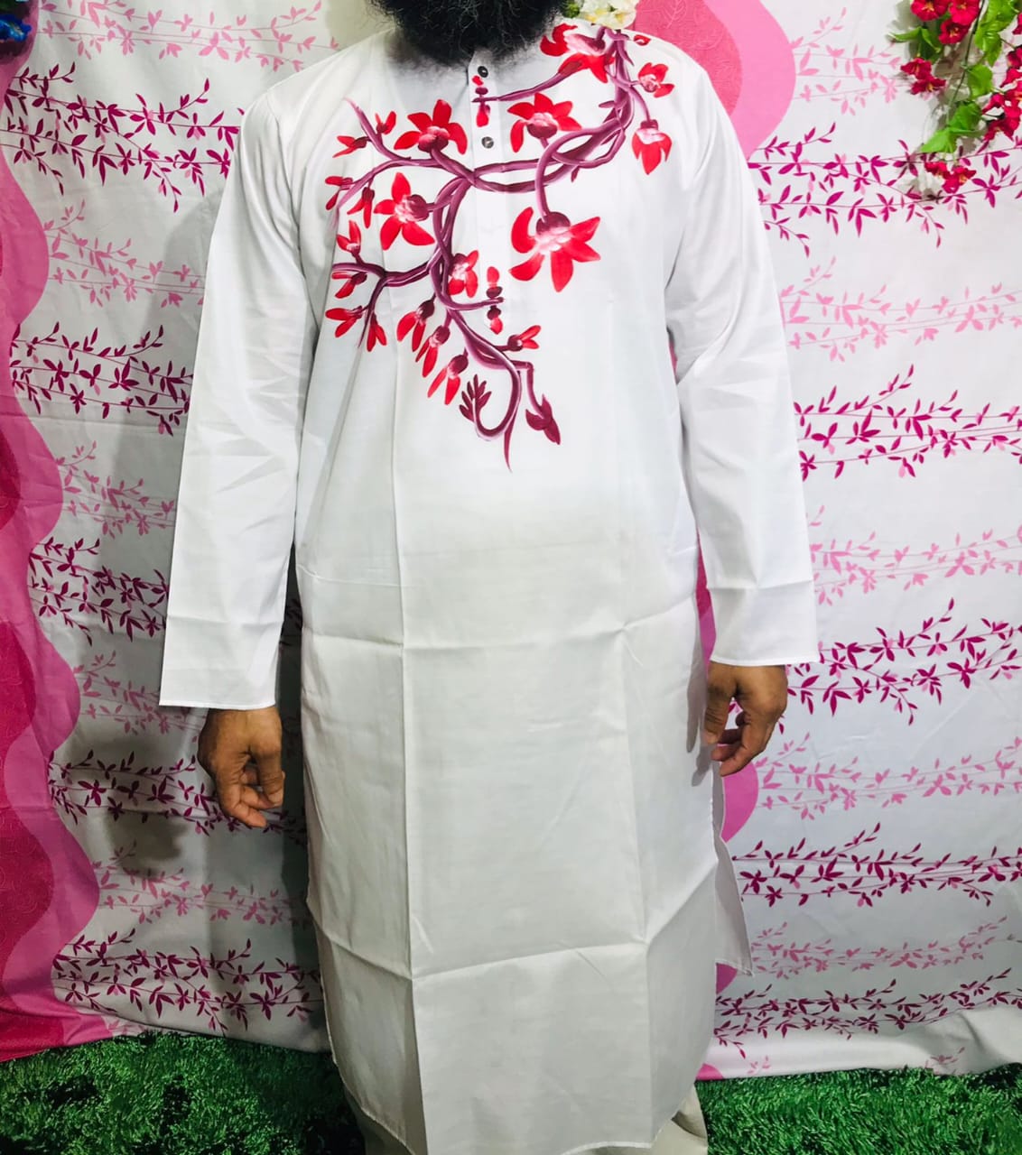 Men's Hand Print Panjabi in Dhupian Silk, 6 Colours