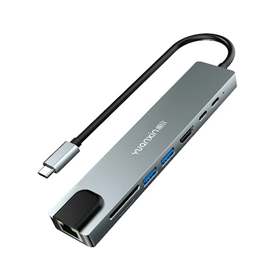 Yuanxin X-D0308 Type-C to HDMI, Dual USB 3.0, SD, TF, RJ45 & PD Hub