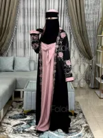 Embroidery Koti Abaya with Inner and Hijab, Sizes 50 to 56