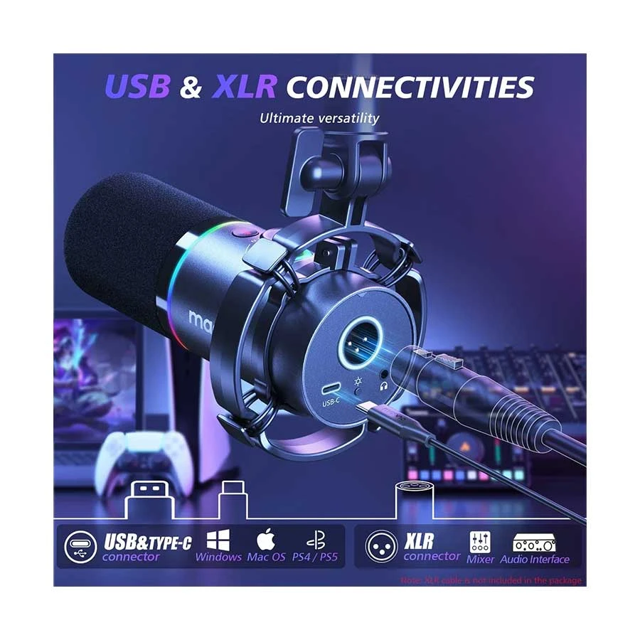Maono PD200XS USB/XLR Dynamic Microphone Set with Boom Arm