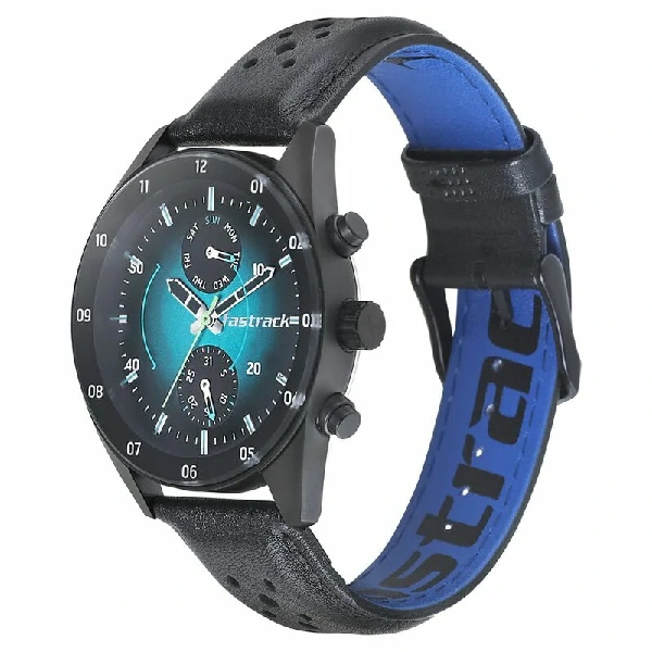 Fastrack NP3201NL01 Space Rover Quartz Multifunction Blue Dial Leather Strap Watch