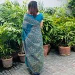 Semi Muslin Block Print Saree with Embroidery and Dollar Work