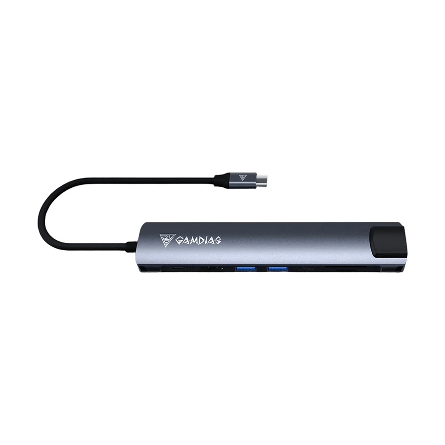 GAMDIAS MERCURY M1-800 USB-C to HDMI, LAN, SD & microSD Hub Gray