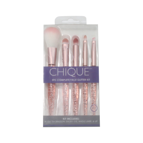 Chique Pink Glitter 5-Piece Face Brush Set (China)