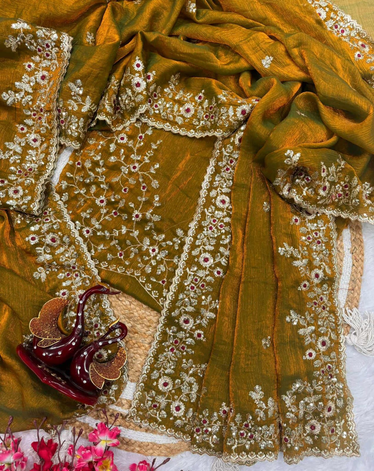 Women's Wedding and Party Saree, Glossy Fabric with Sequin Work