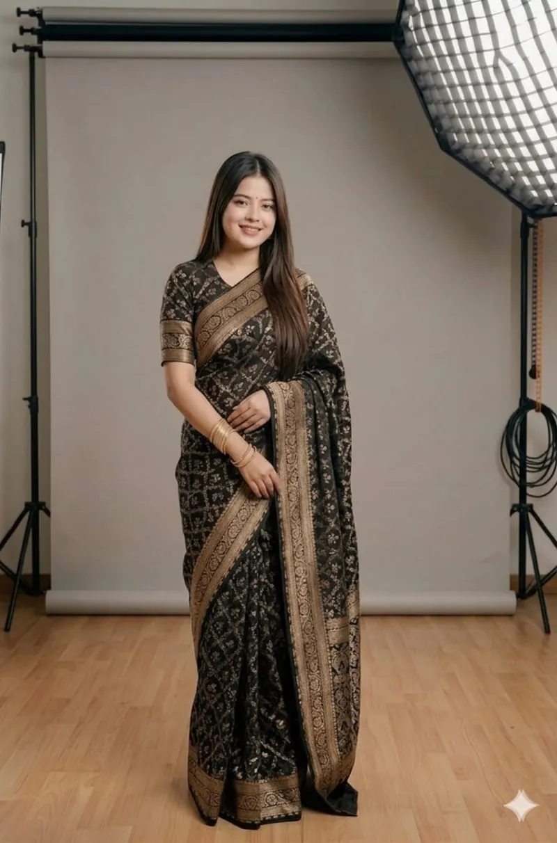 Silk Screen Print Saree with Matching Blouse Piece, 6 Colours
