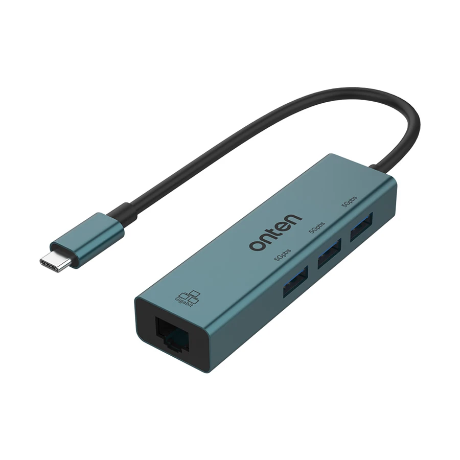 Onten OTN-9593 Type-C Male to Tri USB & LAN Female Gray Converter