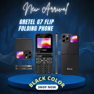 Gretel G7 ফ্লিপ ফোল্ডিং ফোন, ডুয়াল ডিসপ্লে (কালো)